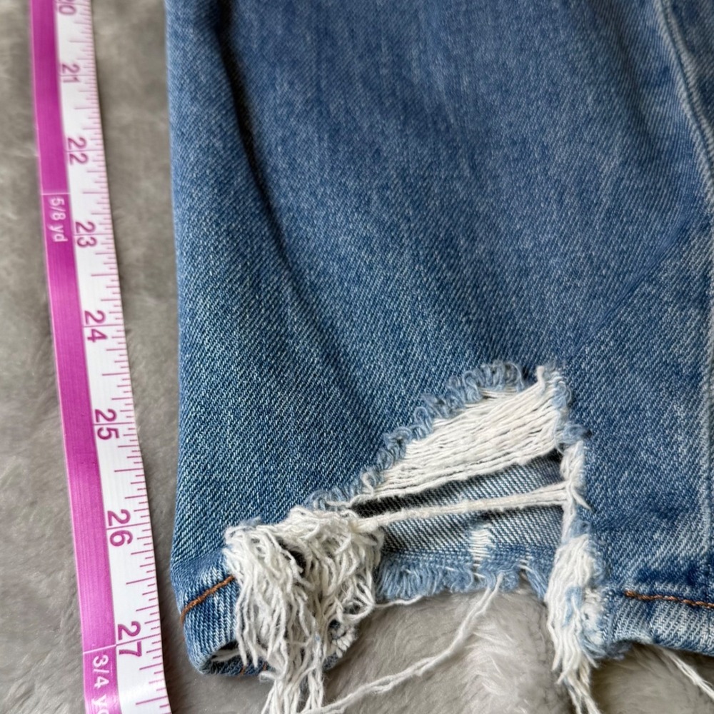 American Eagle Womens Size 6 Mom Jeans Distressed High Rise Raw Hem Blue Denim - Picture 10 of 16